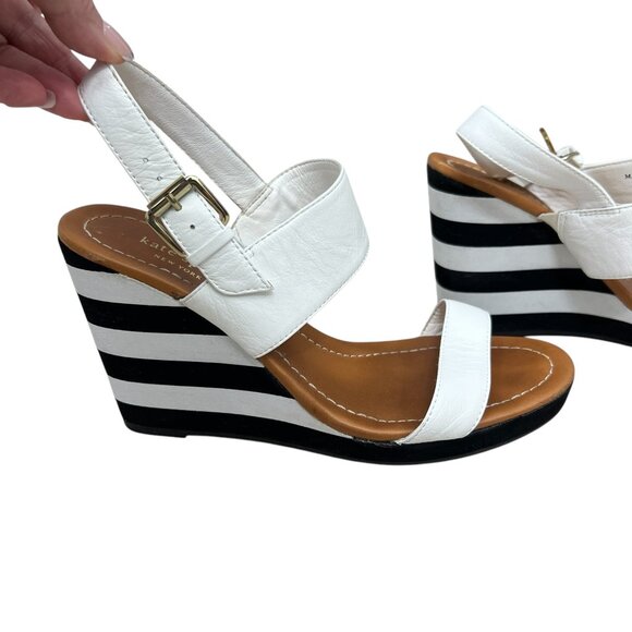 Kate Spade Bina white leather straps women's wedge sandals size 9 - Picture 2 of 12